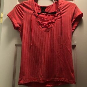 Salmon lace up shirt